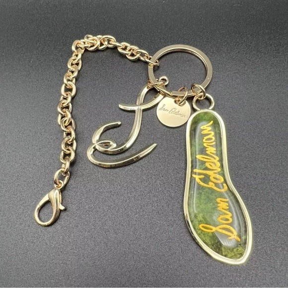Designer Keychain Charms Goldtone Metal Logo Marbelized Shoe Sam Edelman Sandal - Picture 2 of 13